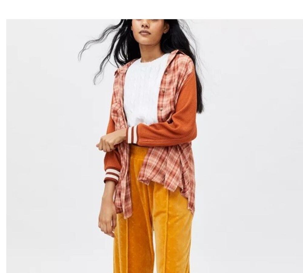BDG Urban Outfitters Keanu Varsity Flannel Shirt Womens Sm Button Up Plaid Tunic